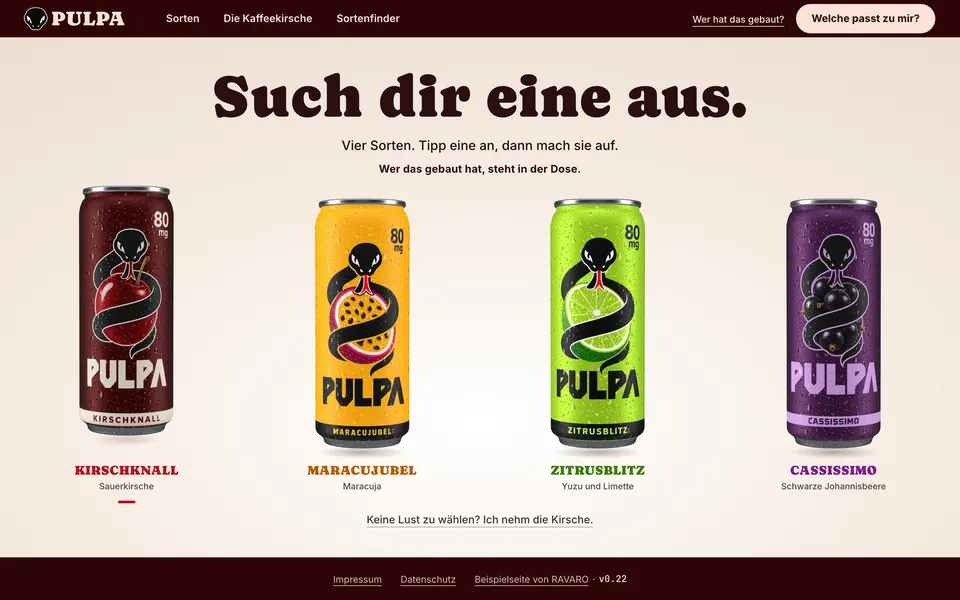 PULPA — Four flavours, one logo: the snake around the coffee cherry.