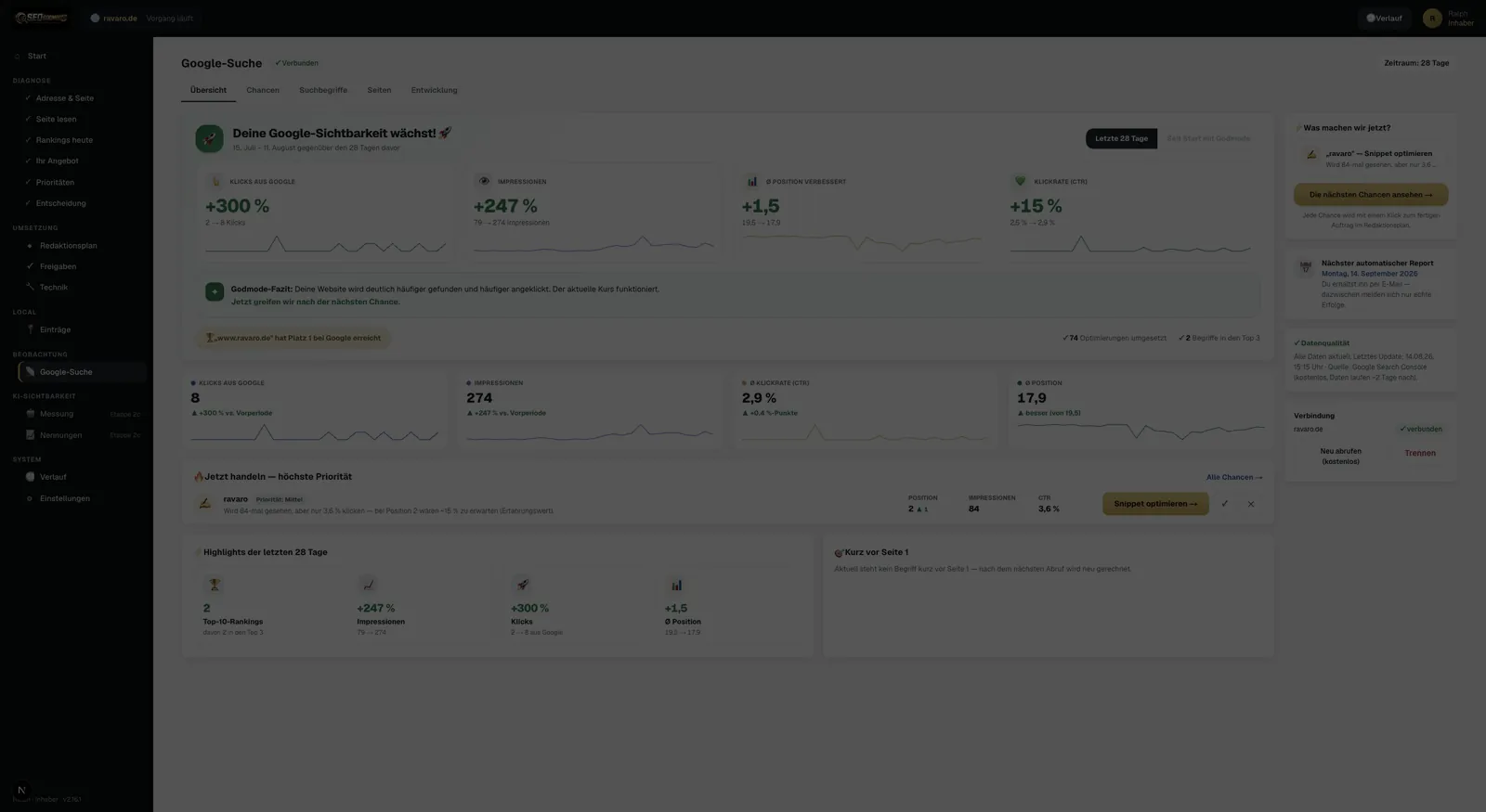 SEO GODMOD3 — die laufende Anwendung