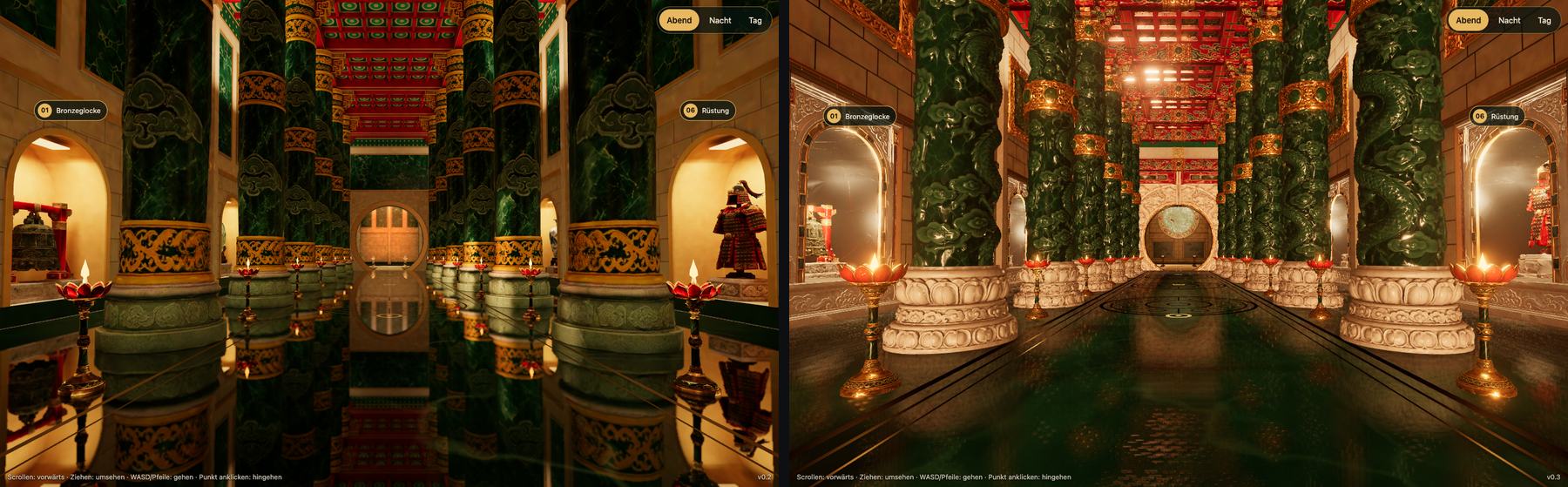 Jade Tempel — The same view into the hall: left the first version, right after the rebuild