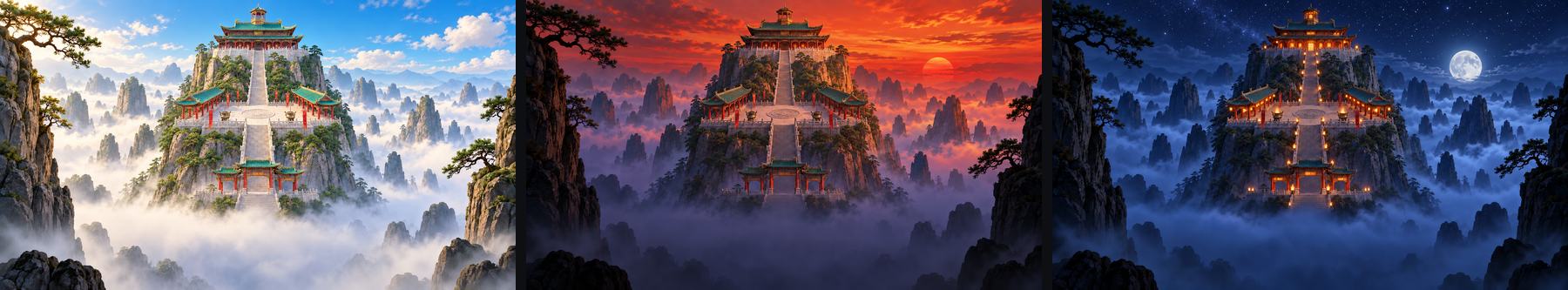 Jade Tempel — One image in three lights: day, evening, night